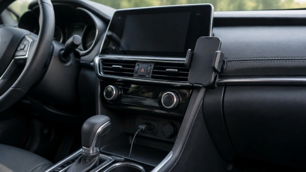 Florence 10.13.26 Photo for used car phone connectivity in Florence KY: charging cable and phone holder on a car console