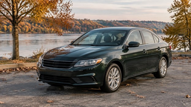 Florence 10.14 Photo for used car engine noises in Florence KY: dark green sedan parked beside a river in autumn